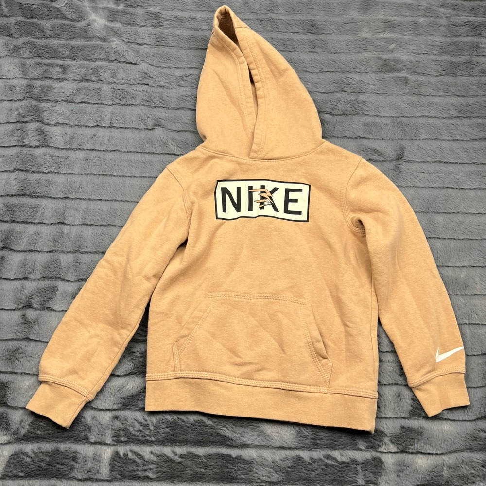 Nike 3 Brand Kids Tan Pullover Hoodie Graphic Sweatshirt Size 7 6-7 Yrs 0854-X0L